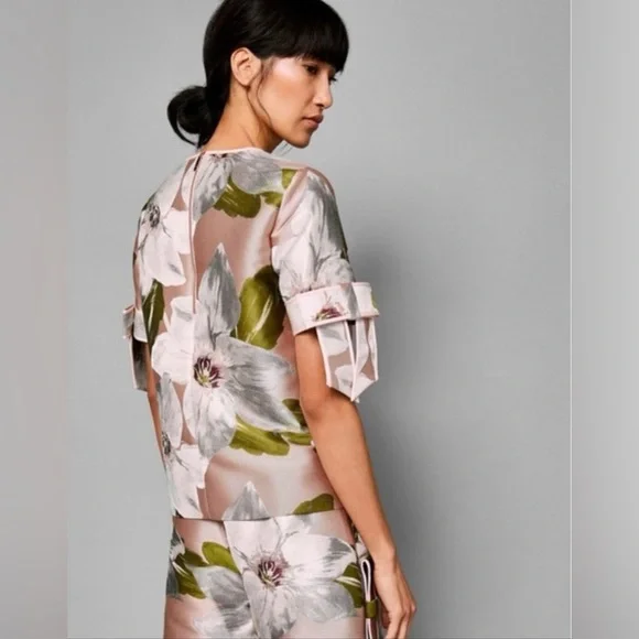 NWOT Ted Baker 'Caytey' Chatsworth Bloom Dusty Pink Bow Sleeve Top - Picture 14 of 15